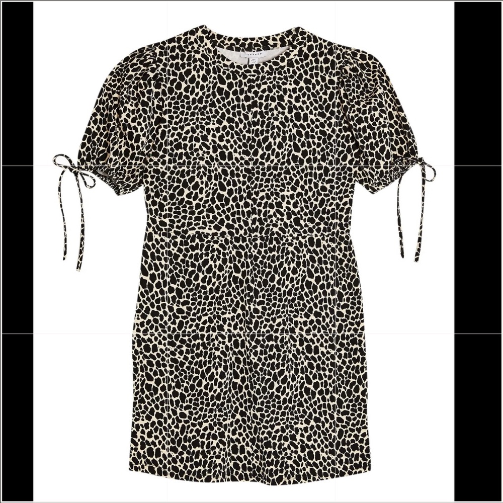 NWT Topshop Animal Print Tie Puff Sleeve Mini Dress - Picture 2 of 4